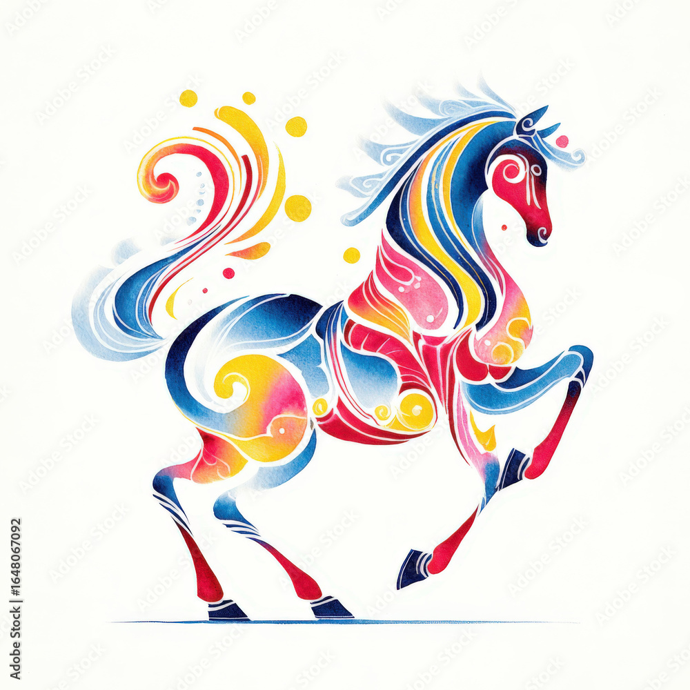Obraz premium Colorful abstract horse rearing with vibrant patterns in a playful artistic style