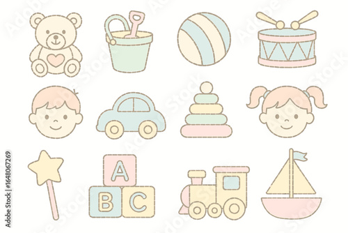 Pastel baby toys and accessories in soft colors