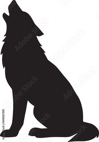 Black silhouette of a wolf howling on a white background animal wild