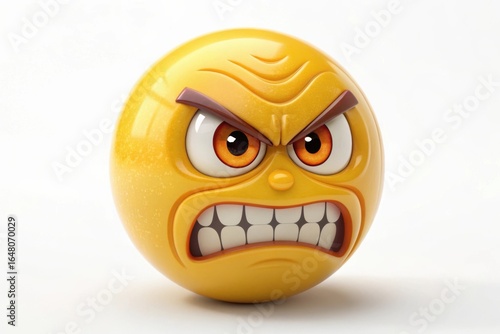 Furious yellow emoji face with gritted teeth isolated on white background