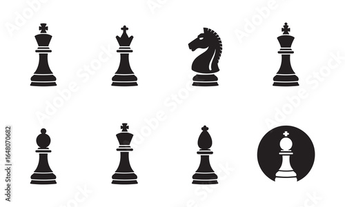 Chess Piece Silhouette Icons for Strategy and Board Game Design
