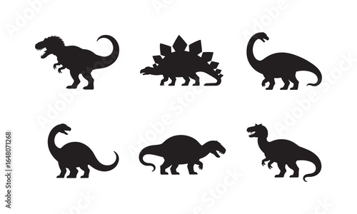 Dinosaur Silhouette Icons for Prehistoric and Education Themes