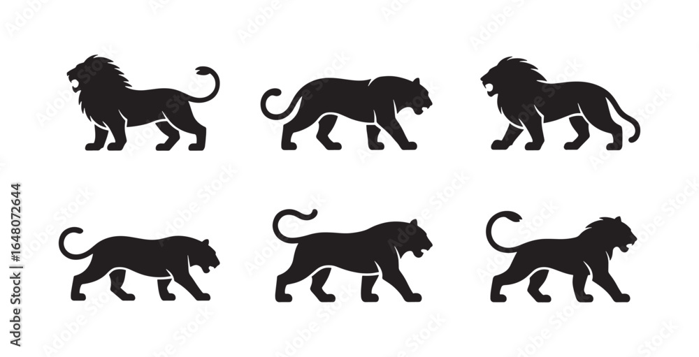 Fototapeta premium Panther Silhouette Icons for Wildlife and Nature Themes
