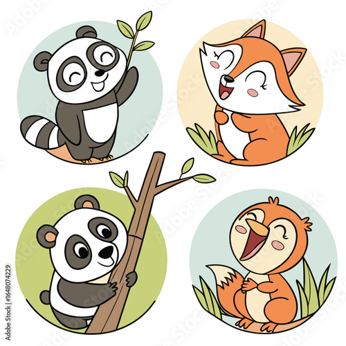 A vibrant and versatile vector design featuring a collection of colorful emoji style stickers created with a cmyk color model and common fonts