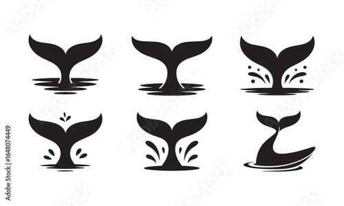 Whale Tail Silhouette Icons for Marine and Ocean Design