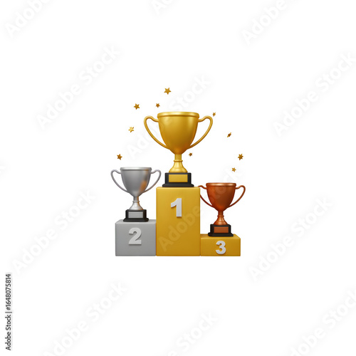 Winner Podium with Gold Trophy Cup PNG – 1st, 2nd, 3rd Place Award Pedestal – Isolated on Transparent Background PNG for Competition & Victory Design