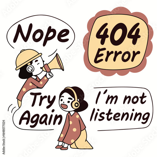 Humorous sarcastic bubble stickers with nope try again text design featuring bold typography and vibrant color accents