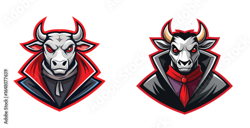 Mysterious Vampire Style Cow Logo with High Collared Cape Vector Design Illustration