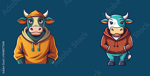 Relaxed Cow Dressed in Loose Hoodie and Streetwear Accessories Vector Design