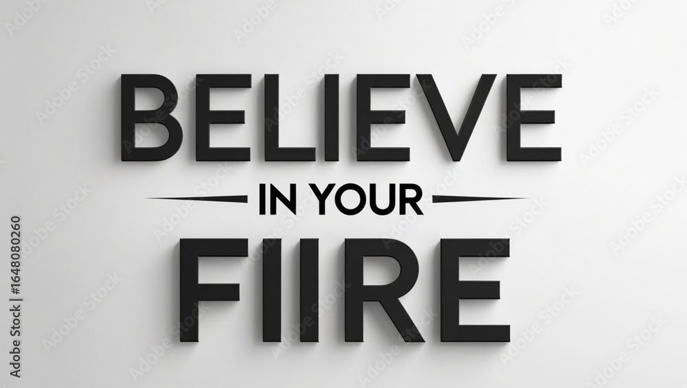 Fototapeta premium Believe in your fiire text on a white background in bold black letters with two lines design