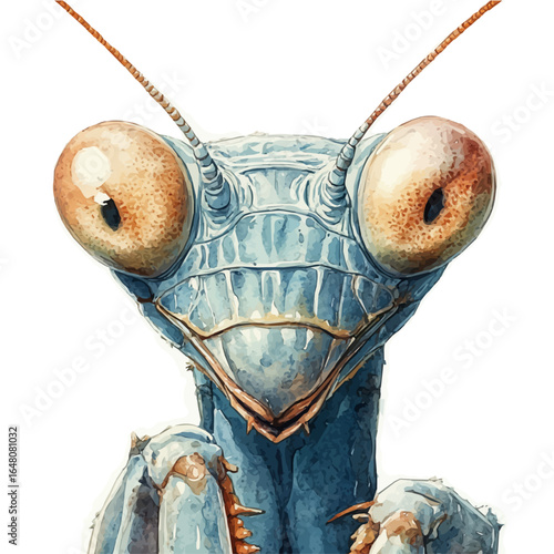 watercolor of Praying Mantis, vector, isolated on a white background.
