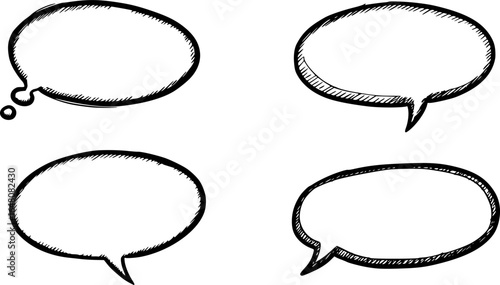 speech bubble vector, hand-drawn speech bubbles, doodle bubble set,