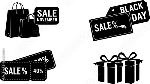 Black November – Discount & Shopping Vector Icon Set 