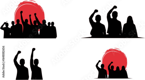 Student-People Uprising Day Bangladesh – 12/16 Solid Black Silhouette Vector EPS Set Collection