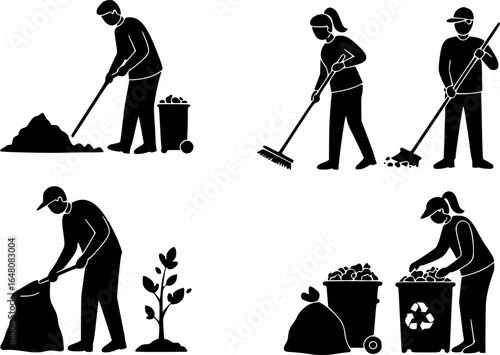 World Cleanup Day –  Solid Black Silhouette Vector EPS Set Collection