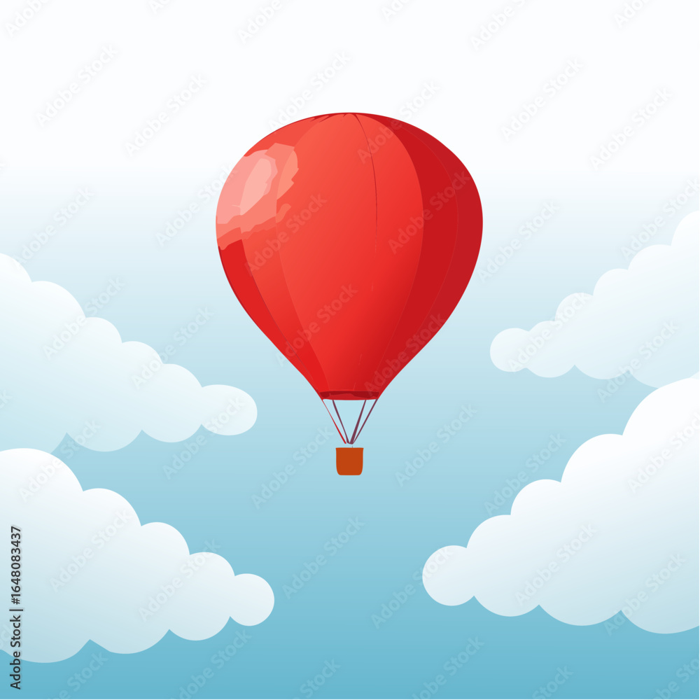 Fototapeta premium Red balloon drifting upward into a clear blue sky with scattered clouds
