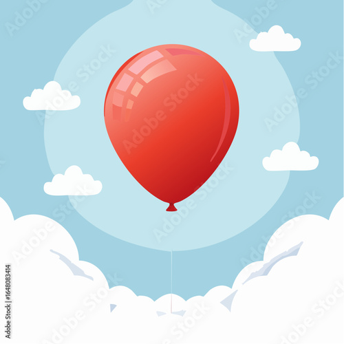 Red balloon drifting upward into a clear blue sky with scattered clouds