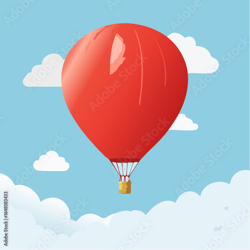 Red balloon drifting upward into a clear blue sky with scattered clouds