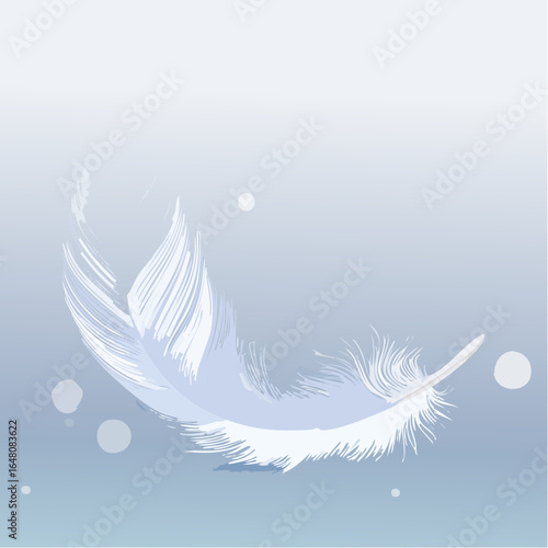 Feather floating gently in slow air for lightness and peace symbolism