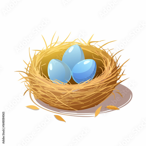 Bird nest with blue eggs for life, beginnings, and protection symbolism