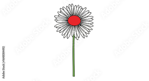 Simple Daisy Illustration with Red Center for Educational Materials, Spring Designs, and Children's Book Artwork, Suitable for Nature-themed Projects