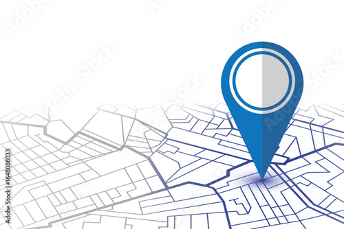 Stylized map illustration featuring a blue location pin against a network of streets, ideal for visualizing navigation, directions, or geographical references.