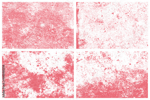 Four panels of abstract textures feature pink and white combinations, creating a worn, distressed appearance. These panels suggest age and grit. Could work as background.