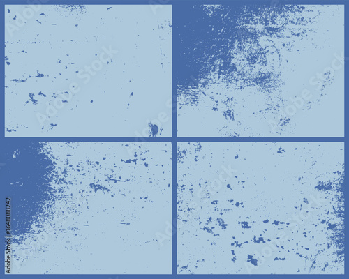 A blue background of four connected squares presents a worn and weathered surface, displaying a distressed texture with various imperfections and dark hues.