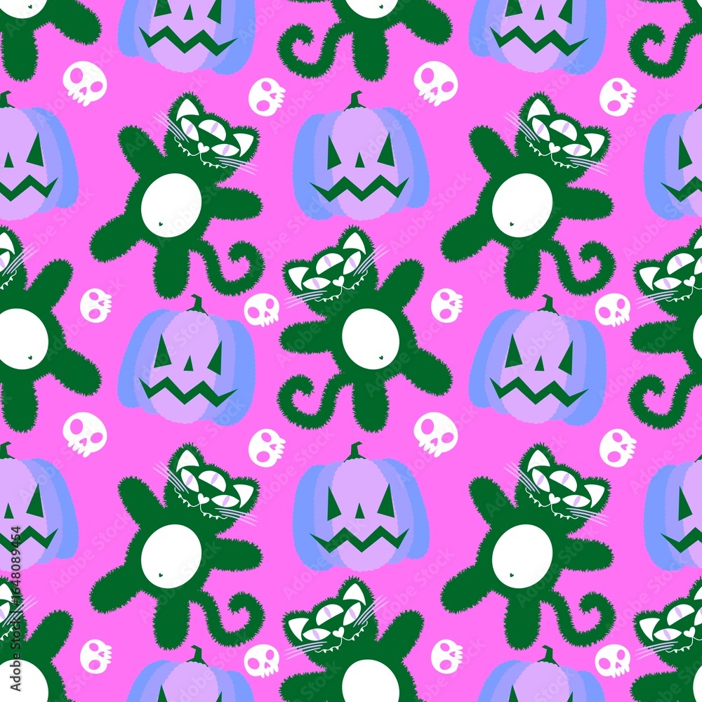 Obraz premium Halloween animals seamless cats pattern for wrapping paper and fabrics and linens and kids clothes print