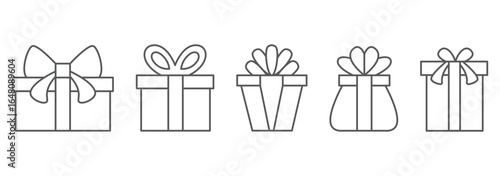 Minimalistic gift box icons with bows and thank you element