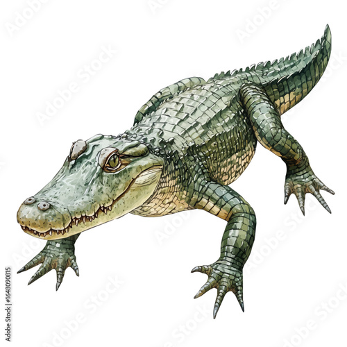 Nile Crocodile, watercolor illustration vector, isolated on a white background.