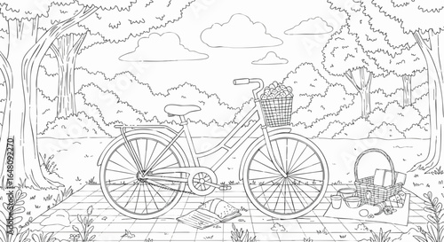 Bike Picnic Scene Coloring Page Relaxing Outdoor Adventure