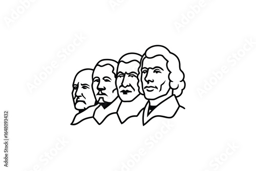 A line drawing of four famous american presidents from mount rushmore silhouette