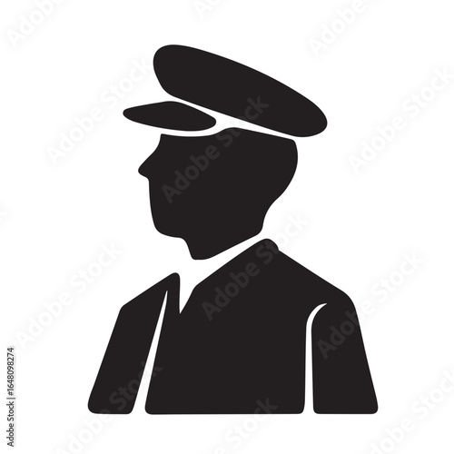 Black silhouette of a man wearing a peaked cap and uniform male