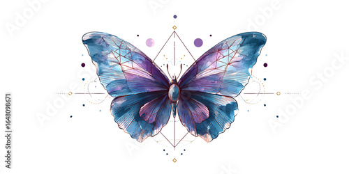 Wallpaper Mural Watercolor butterfly with geometric elements in blue and purple hues, creating a mystical and ethereal design for tattoo or artistic background Torontodigital.ca