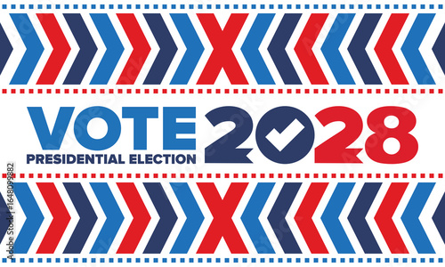 Vote 2028. Presidential Election 2028 in United States. Vote day, November 7. US Election. Patriotic american element. Poster, card, banner and background. Vector illustration