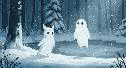 Winter Spirits Enchanting Ghostly Figures in a Snowy Forest