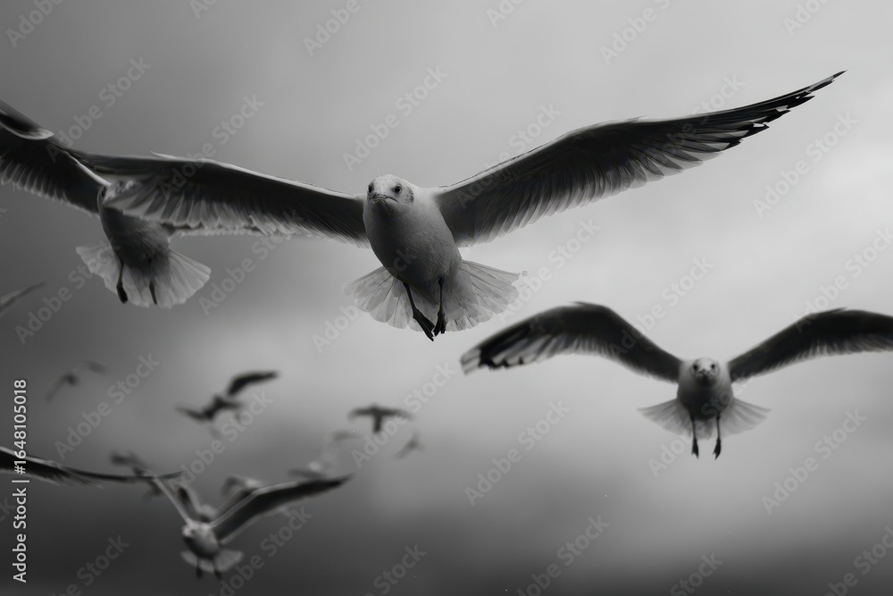 Naklejka premium Flock of flying seagulls
