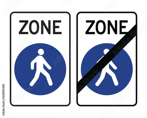 Pedestrian Zone Sign Set – Entry and Termination Icons  Urban Wayfinding Vecto