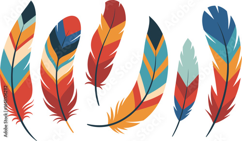 Colorful Tribal Feathers Vector Illustration Set