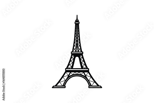 Eiffel tower illustration in black lines on a white background silhouette