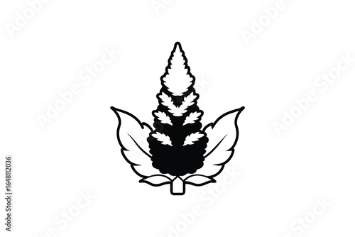 a black and white illustration of a cannabis leaf on a white background silhouette