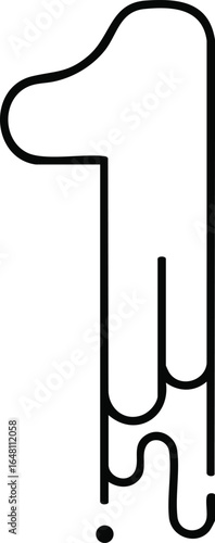 Number one digit with melting liquid effect minimal black line art style vector illustration