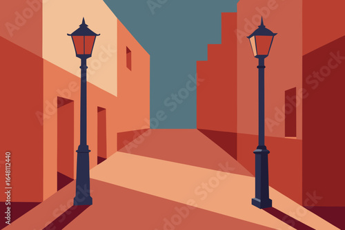 Exclusive VIP event entrance with a red carpet, velvet ropes, and a golden barrier fence vector illustration