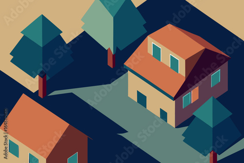 Vector illustration of houses and buildings in a modern city with 3d isometric design