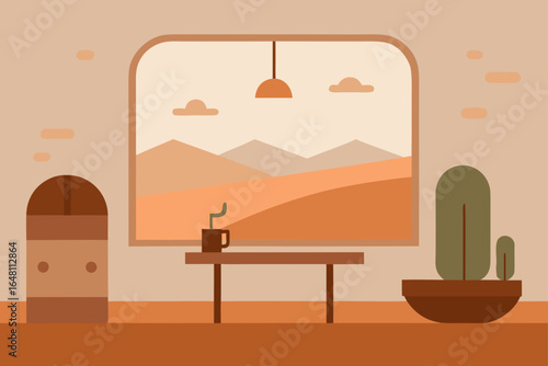 Vector art set of cartoon house, cafe, and building designs with modern interior furniture