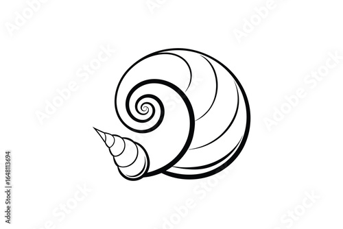 a black and white drawing of a snail shell with a spiral design silhouette