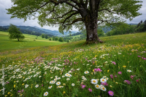 Wallpaper Mural Spring meadow flowers and beech tree Halblech Swabia Bavaria Germany Torontodigital.ca