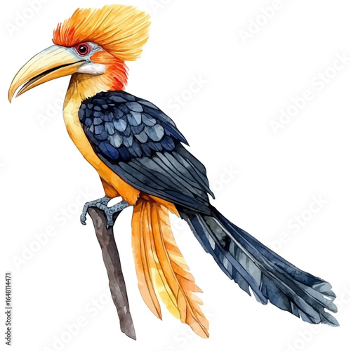 watercolor vector of Hornbill, isolated on a white background.