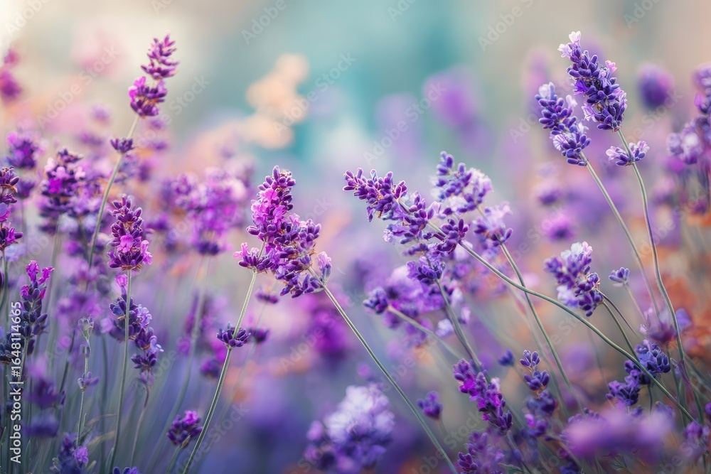 Fototapeta premium Summer meadow with lavender blooms shallow focus